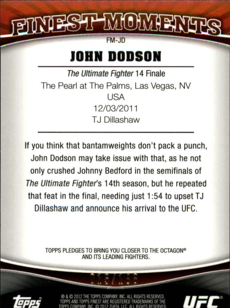 2012 Finest UFC Finest Moments X-Fractors #FMJD John Dodson back image