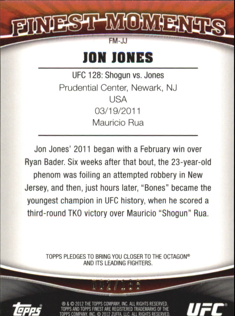 2012 Finest UFC Finest Moments X-Fractors #FMJJ Jon Jones back image