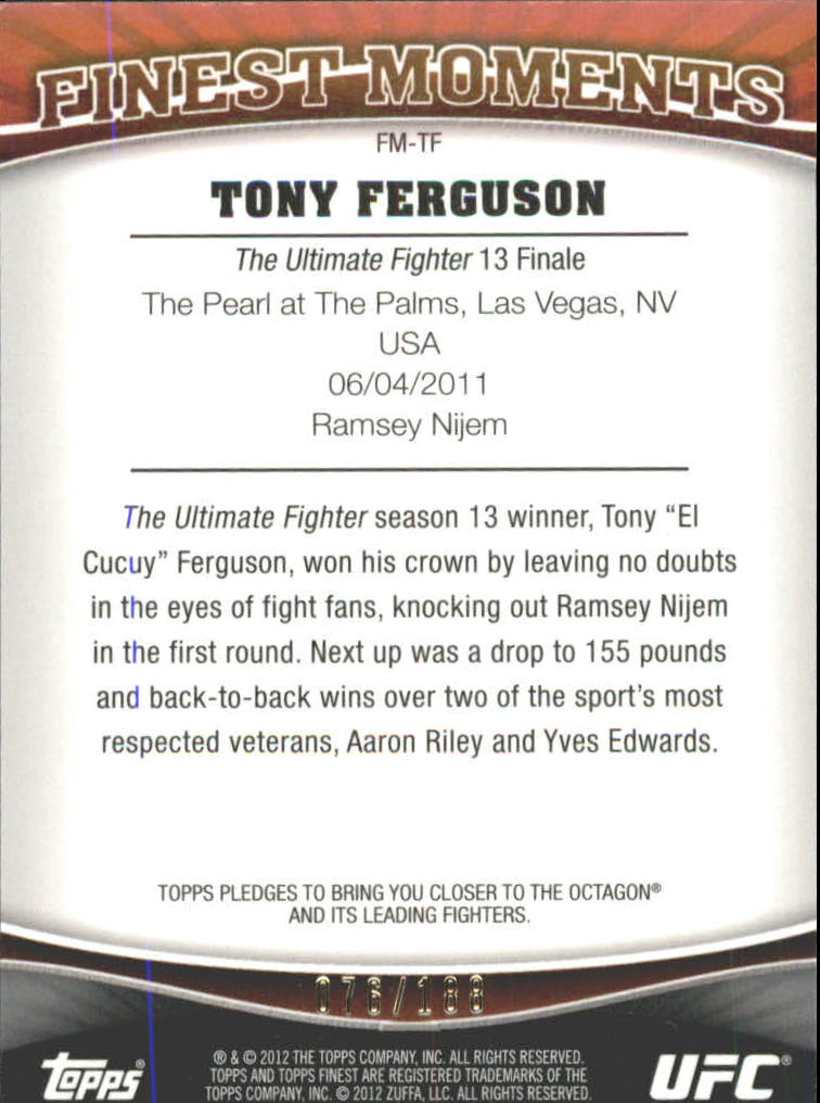 2012 Finest UFC Finest Moments X-Fractors #FMTF Tony Ferguson back image