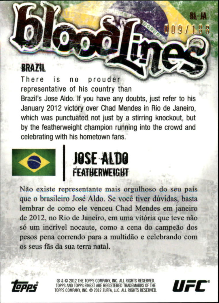 2012 Finest UFC Bloodlines X-Fractors #BLJA Jose Aldo back image