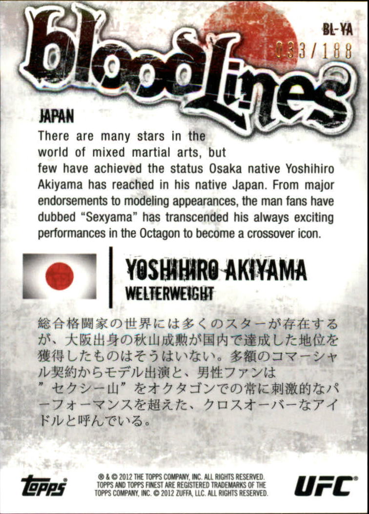 2012 Finest UFC Bloodlines X-Fractors #BLYA Yoshihiro Akiyama back image