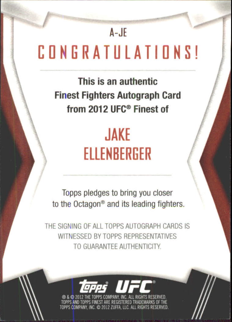 2012 Finest UFC Autographs #AJE Jake Ellenberger back image