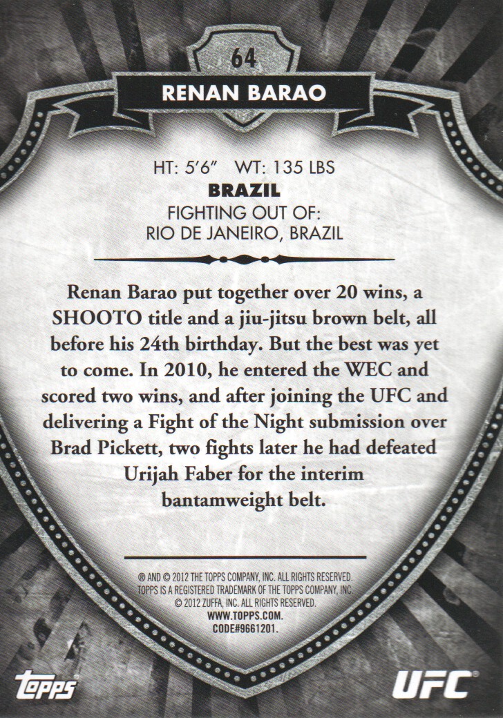 B6579- 2012 Topps UFC Bloodlines MMA Card #s 1-150 -You Pick- 15+ FREE US SHIP - Picture 83 of 195