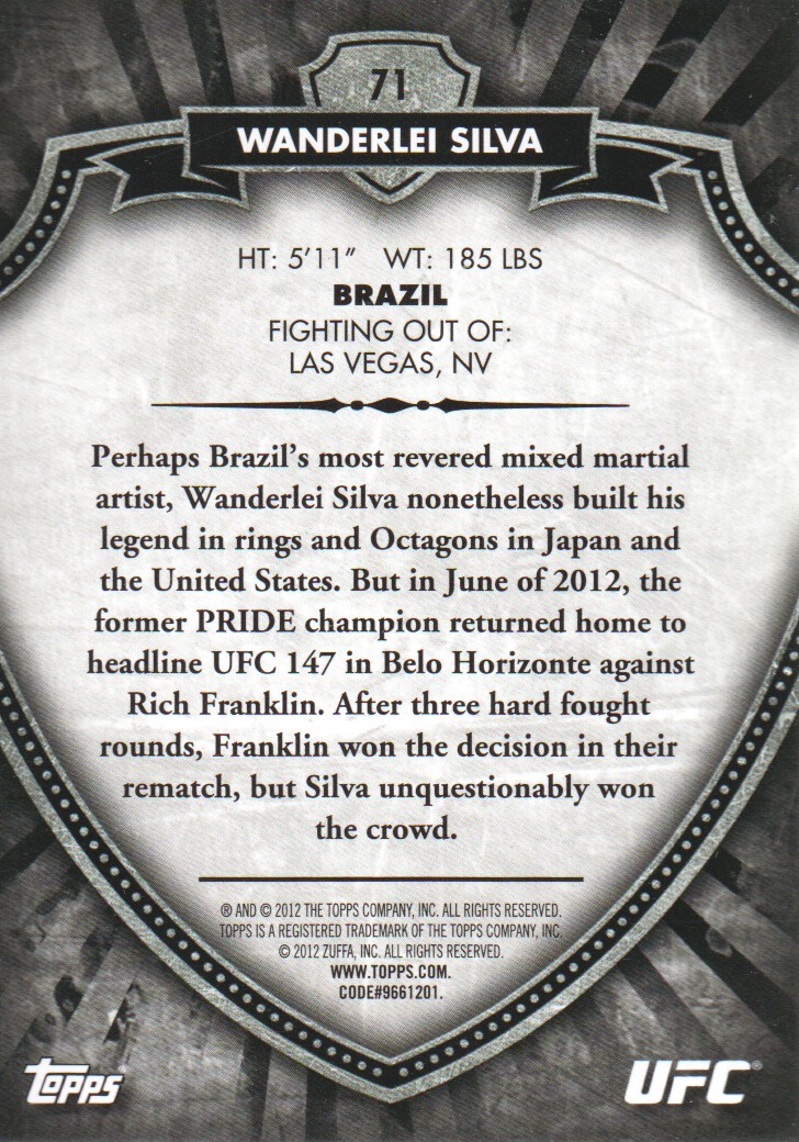 2012 Topps UFC Bloodlines #71 Wanderlei Silva back image