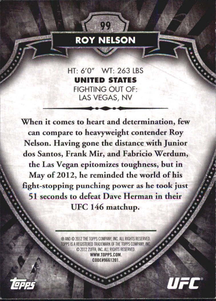 2012 Topps UFC Bloodlines #99 Roy Nelson back image