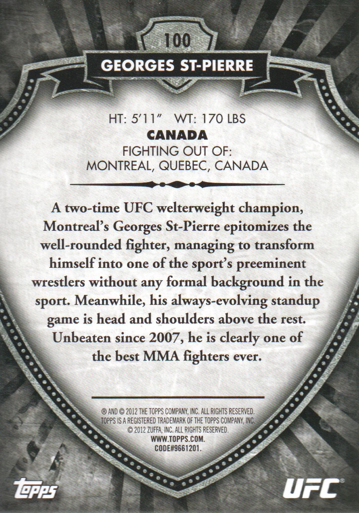 2012 Topps UFC Bloodlines Black #100 Georges St-Pierre back image