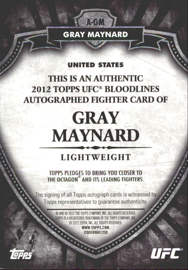2012 Topps UFC Bloodlines Autographs #AGM Gray Maynard/229 back image