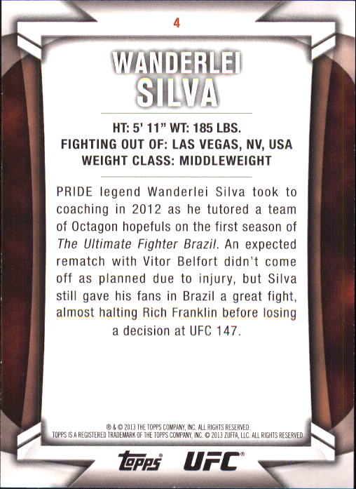 2013 Topps UFC Knockout #4 Wanderlei Silva back image