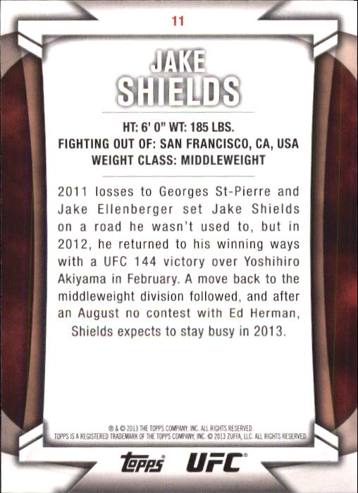 2013 Topps UFC Knockout #11 Jake Shields back image