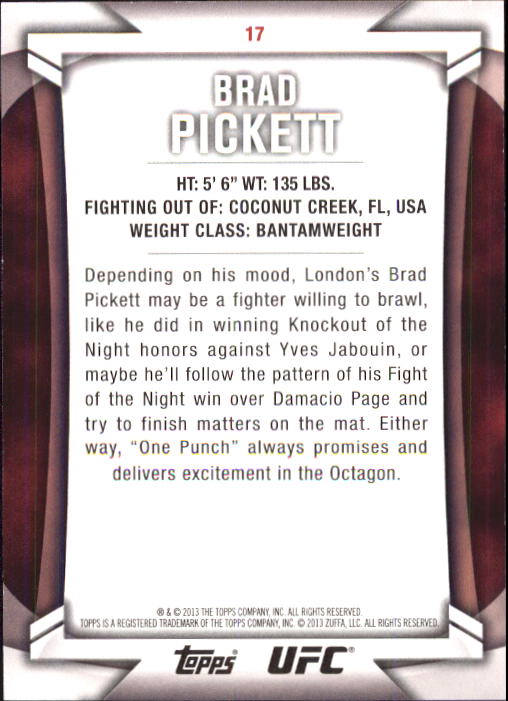 2013 Topps UFC Knockout #17 Brad Pickett back image