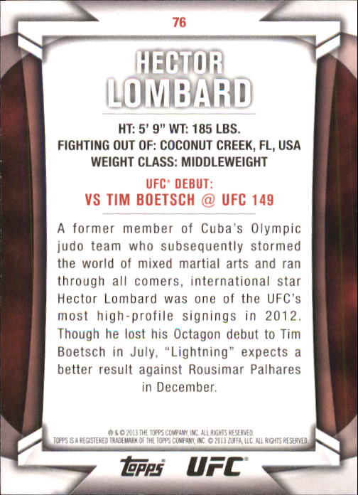 2013 Topps UFC Knockout #76 Hector Lombard back image
