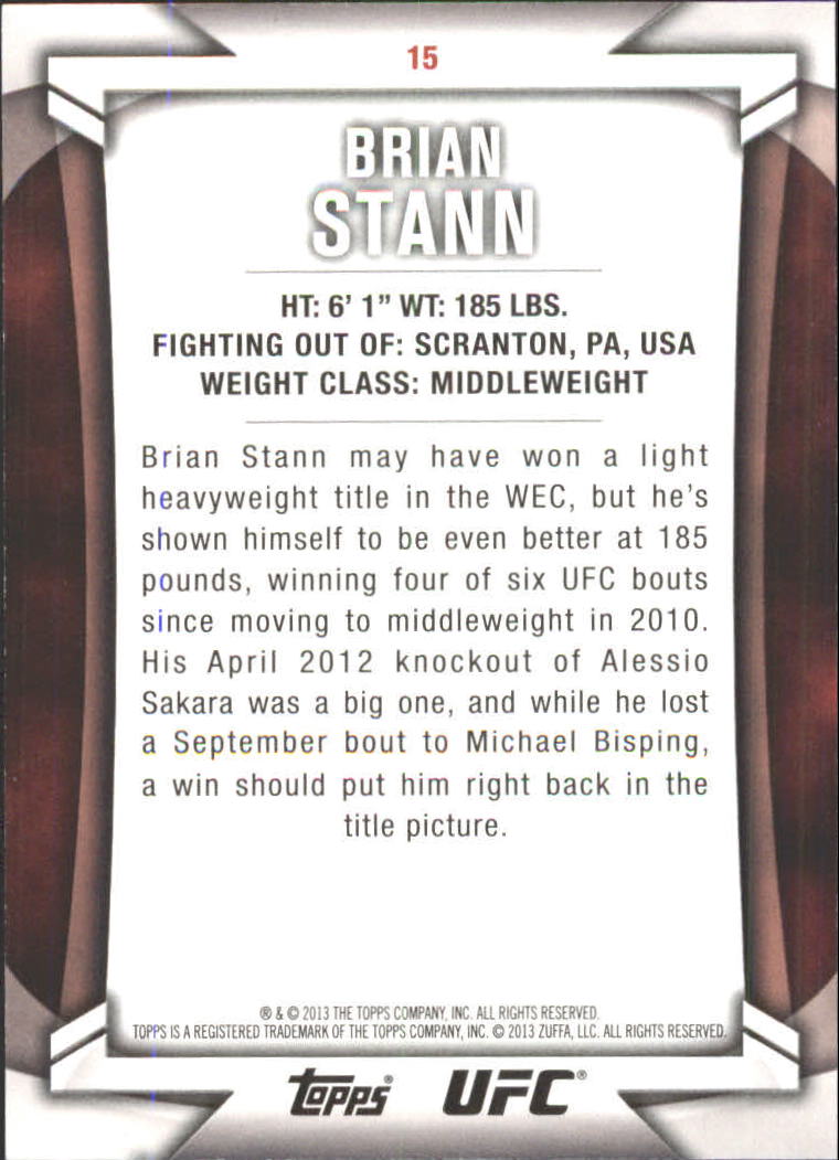 2013 Topps UFC Knockout Gold #15 Brian Stann back image