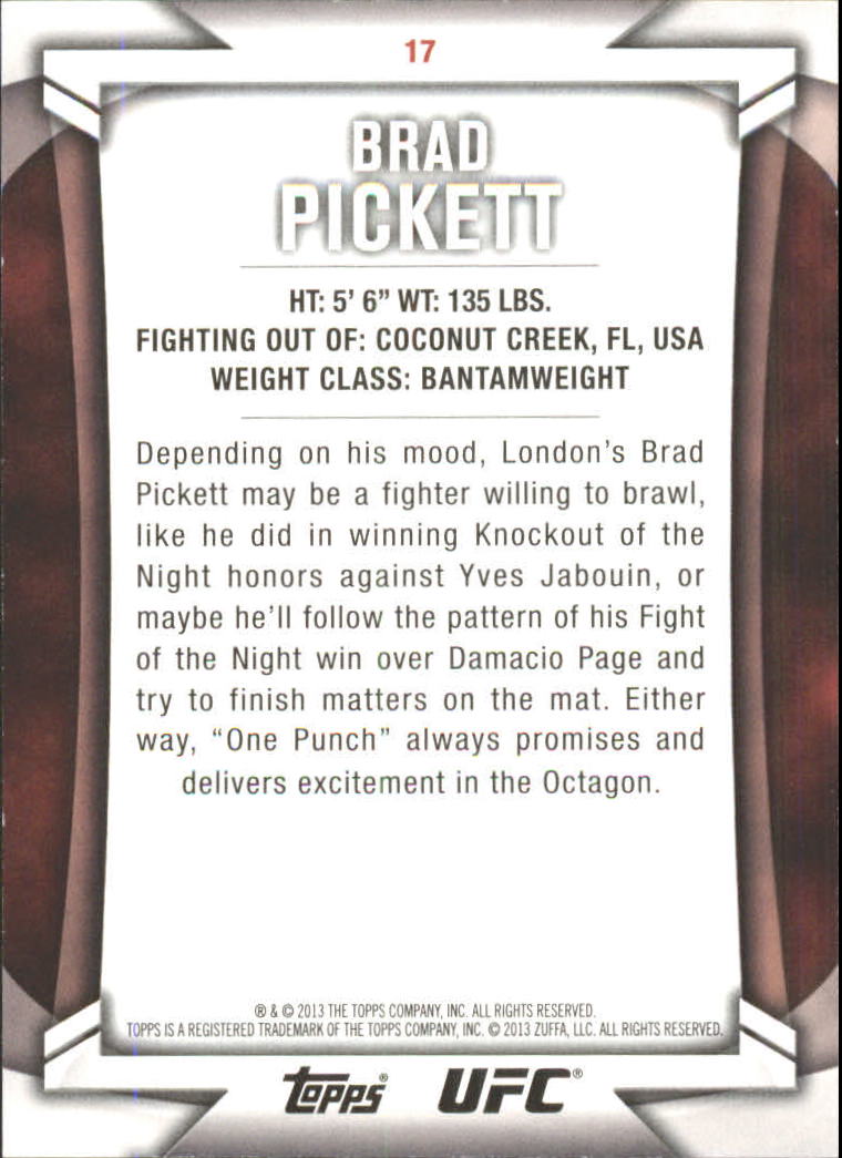 2013 Topps UFC Knockout Green #17 Brad Pickett back image