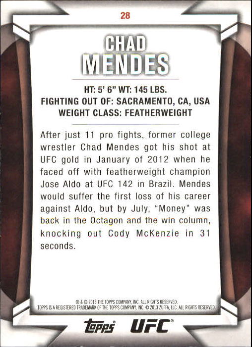 2013 Topps UFC Knockout Green #28 Chad Mendes back image