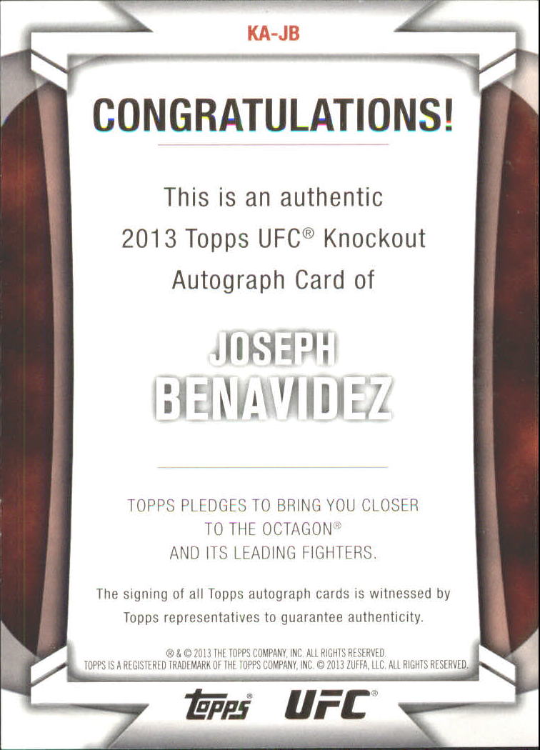 2013 Topps UFC Knockout Autographs #KAJB Joseph Benavidez/99 back image