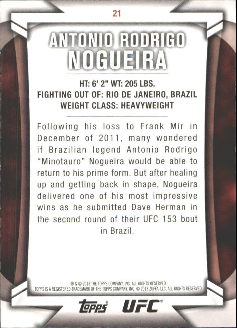 2013 Topps UFC Knockout Blue #21 Antonio Rodrigo Nogueira back image