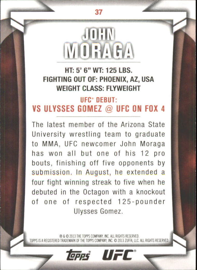 2013 Topps UFC Knockout Blue #37 John Moraga back image