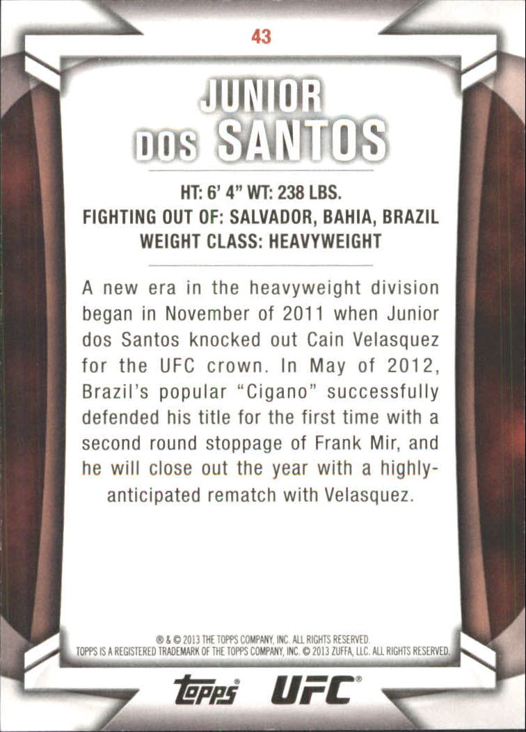 2013 Topps UFC Knockout Blue #43 Junior dos Santos back image