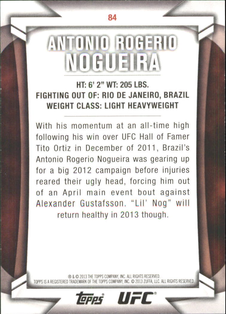 2013 Topps UFC Knockout Blue #84 Antonio Rogerio Nogueira back image