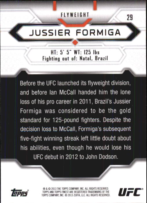 2013 Finest UFC #29 Jussier Formiga RC back image