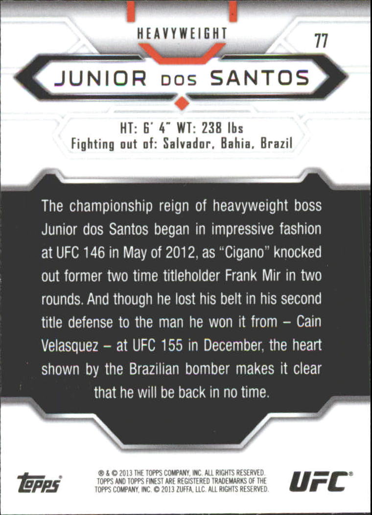 2013 Finest UFC Refractors Blue #77 Junior dos Santos back image