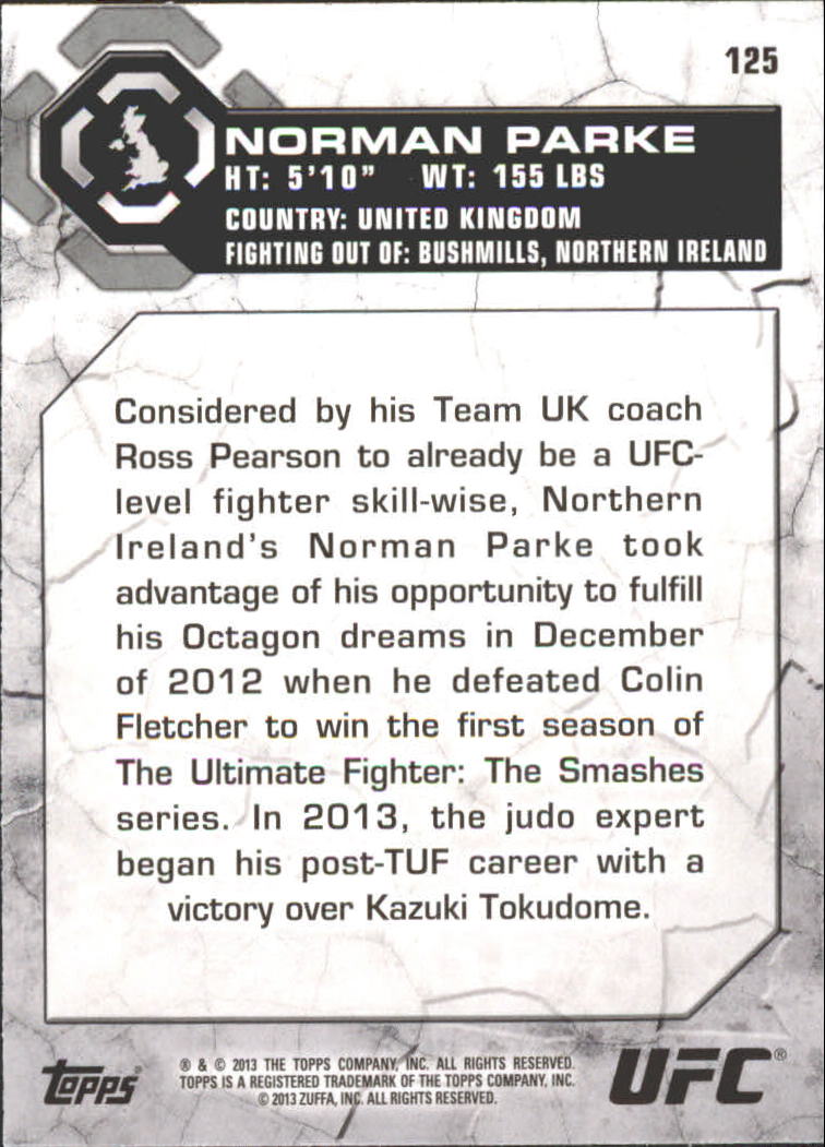2013 Topps UFC Bloodlines #125 Norman Parke RC back image