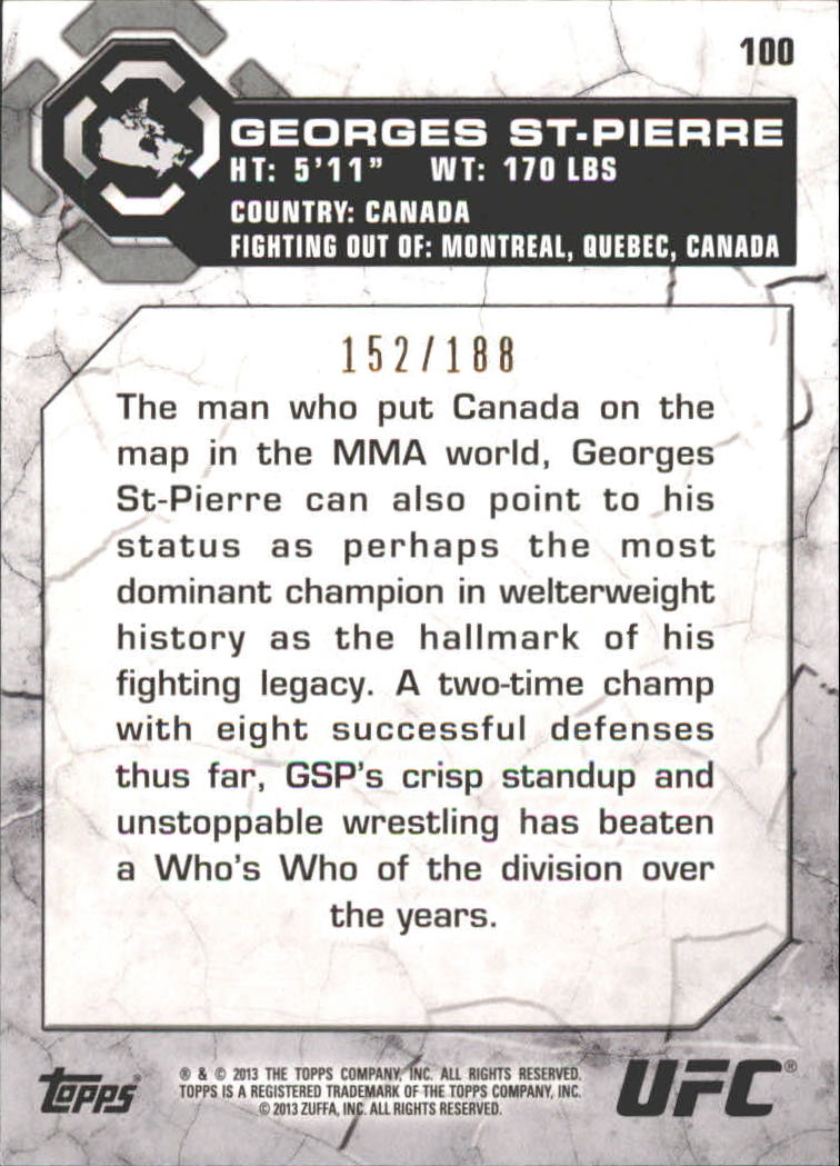 2013 Topps UFC Bloodlines Flag Parallel #100 Georges St-Pierre back image