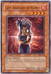2003 Yu-Gi-Oh Labyrinth of Nightmare 1st Edition #LON035 Lady Assailant of Flames C
