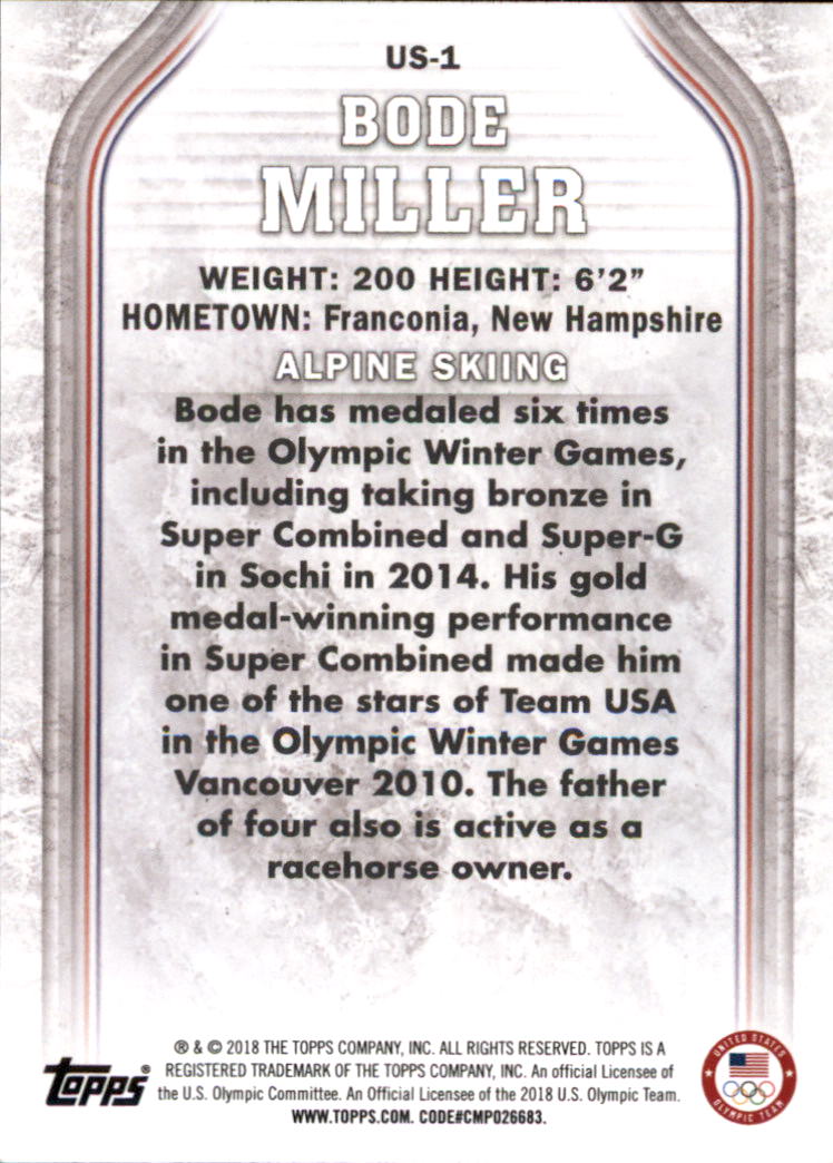 2018 Topps U.S. Olympic Team #US1 Bode Miller back image