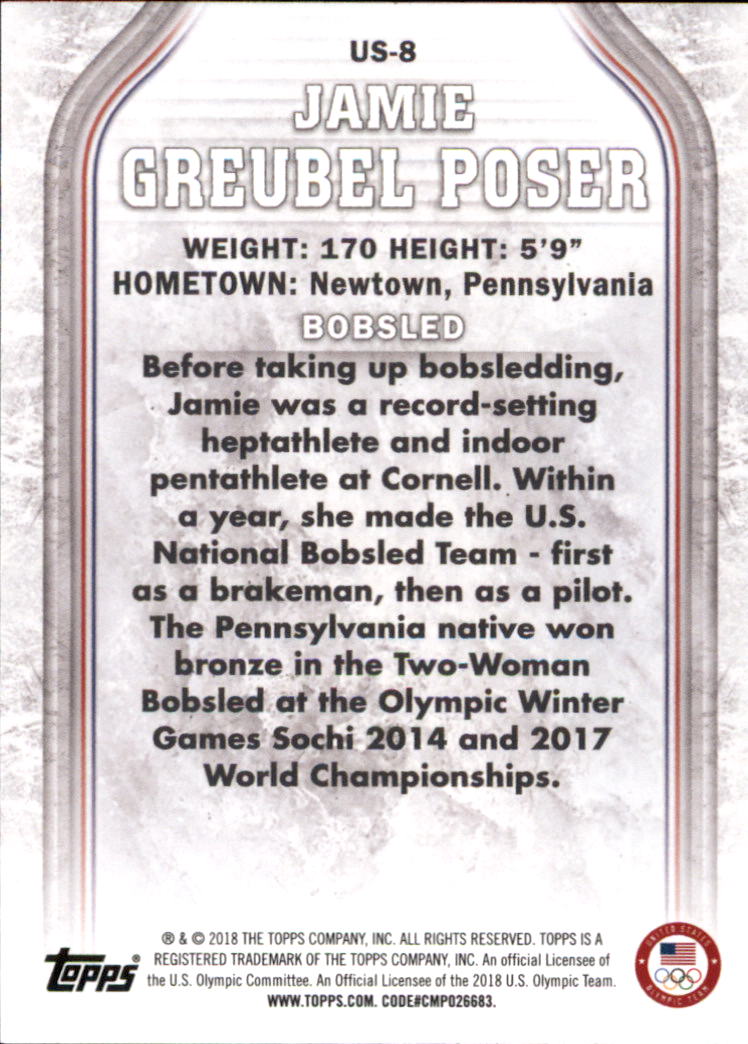 2018 Topps U.S. Olympic Team #US8 Jamie Greubel Poser back image