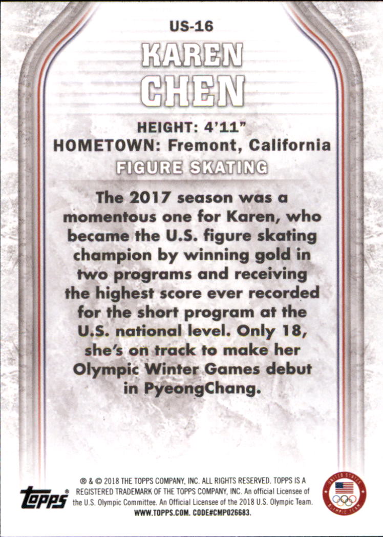 2018 Topps U.S. Olympic Team #US16 Karen Chen back image