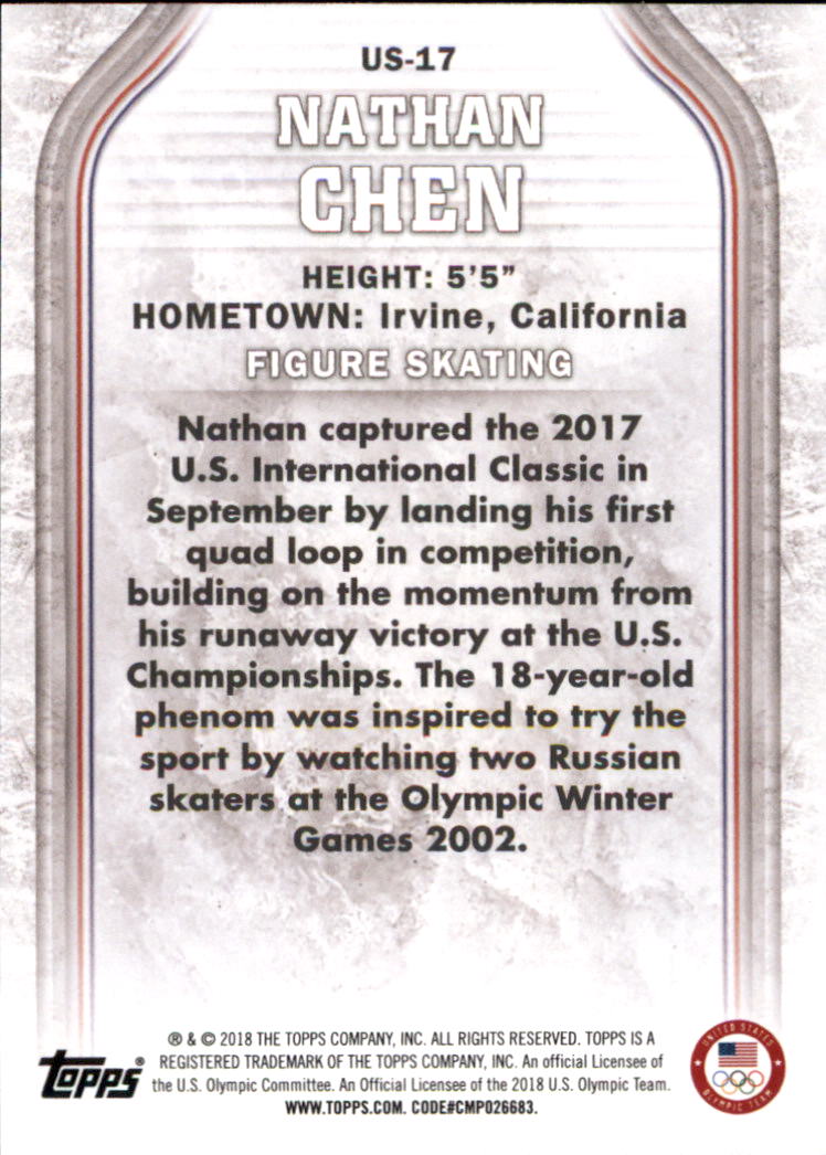 2018 Topps U.S. Olympic Team #US17 Nathan Chen back image