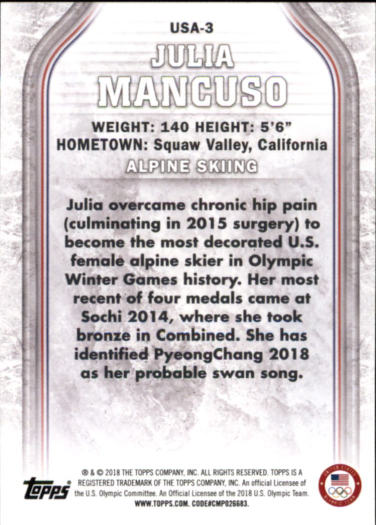 2018 Topps U.S. Olympic Team #USA3 Julia Mancuso back image