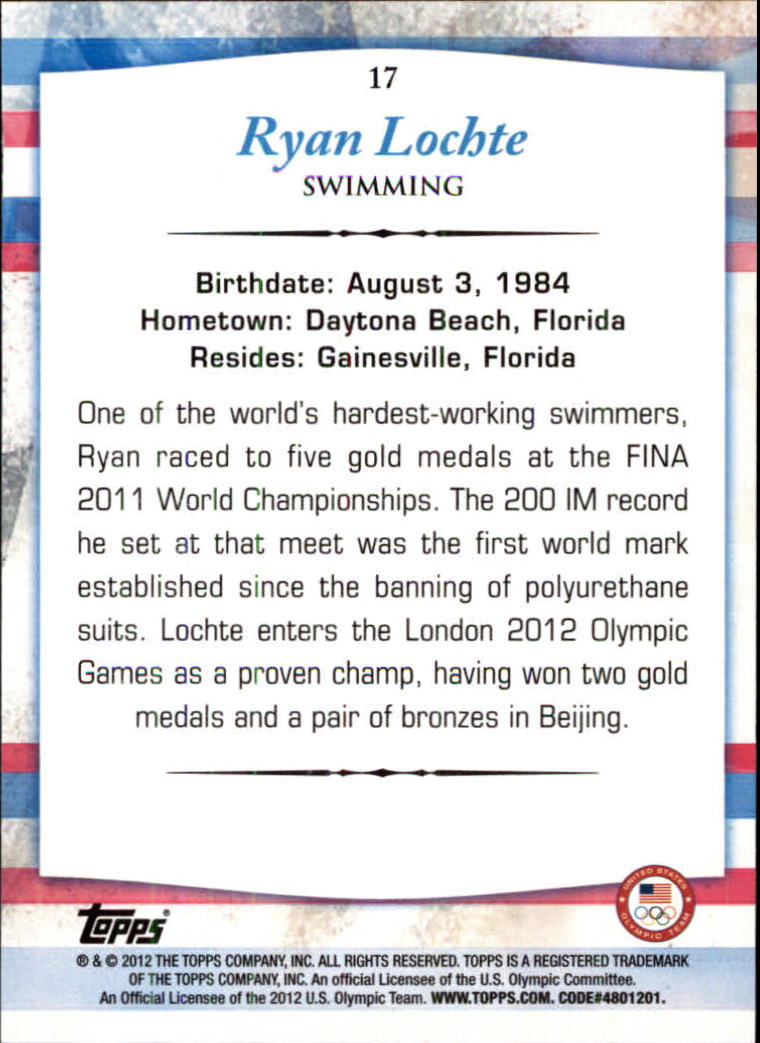 2012 Topps U.S. Olympic Team #17 Ryan Lochte back image