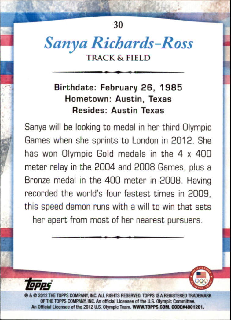 2012 Topps U.S. Olympic Team #30 Sanya Richards-Ross back image