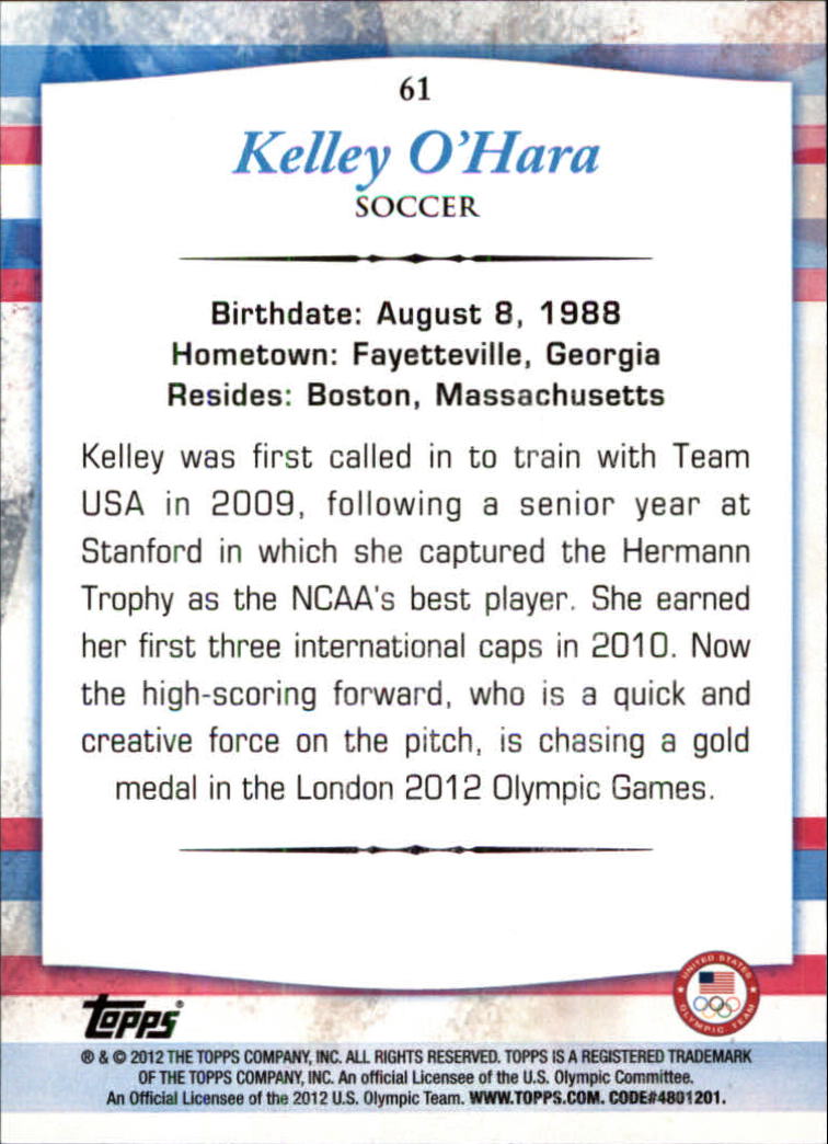 2012 Topps U.S. Olympic Team #61 Kelley O'Hara back image