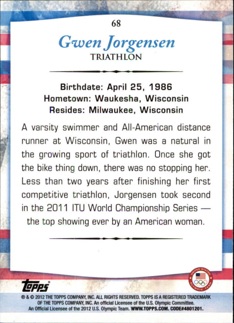 2012 Topps U.S. Olympic Team #68 Gwen Jorgensen back image