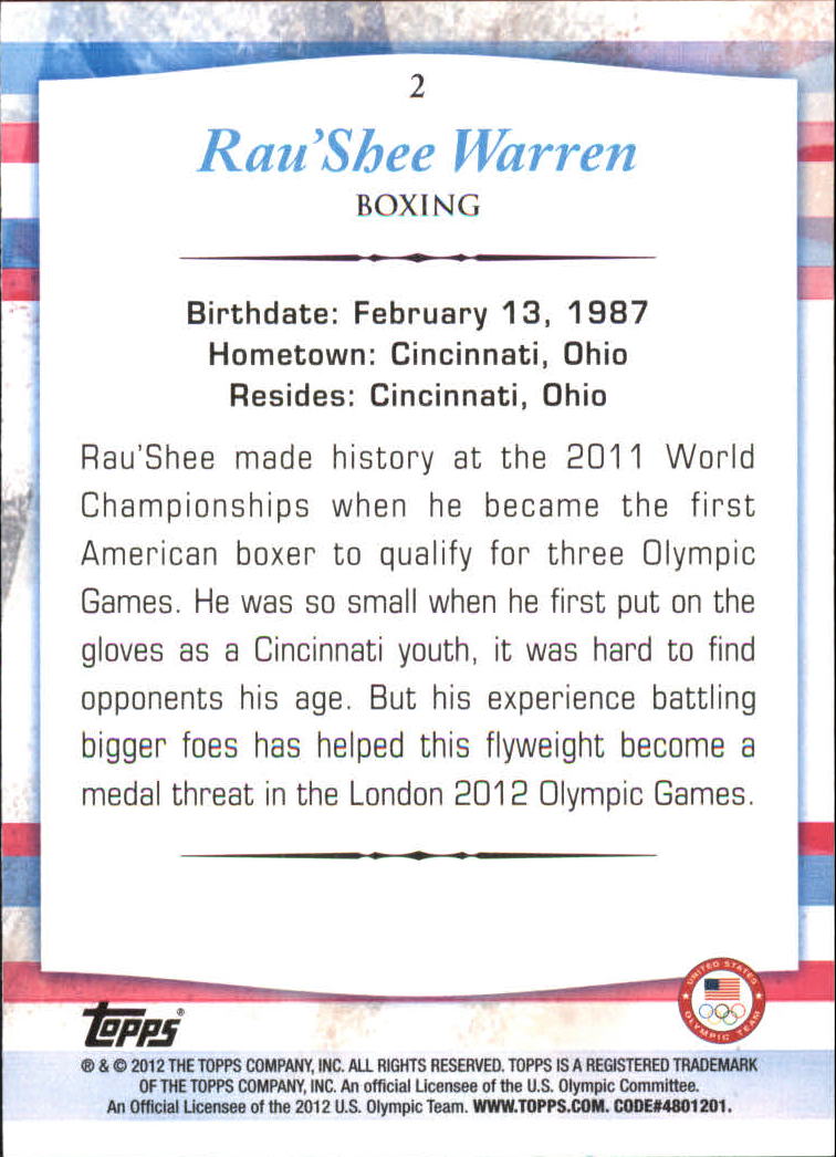 2012 Topps U.S. Olympic Team Bronze #2 Rau'Shee Warren back image