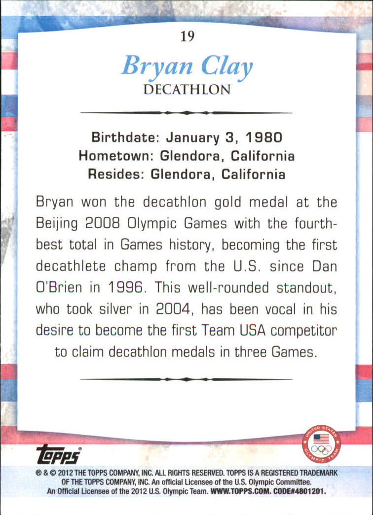 2012 Topps U.S. Olympic Team Bronze #19 Bryan Clay back image