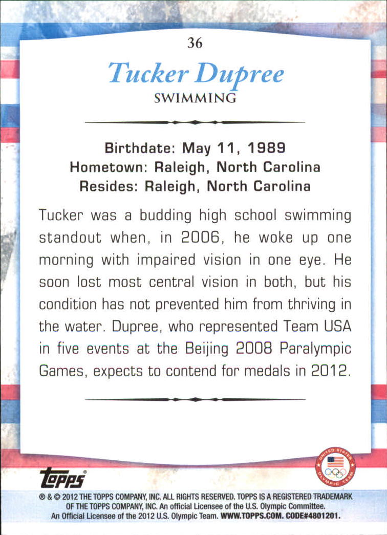 2012 Topps U.S. Olympic Team Bronze #36 Tucker Dupree back image