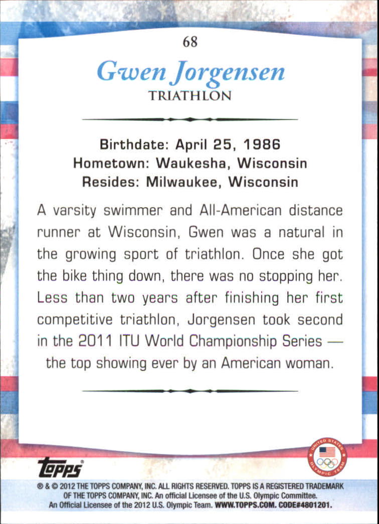 2012 Topps U.S. Olympic Team Bronze #68 Gwen Jorgensen back image