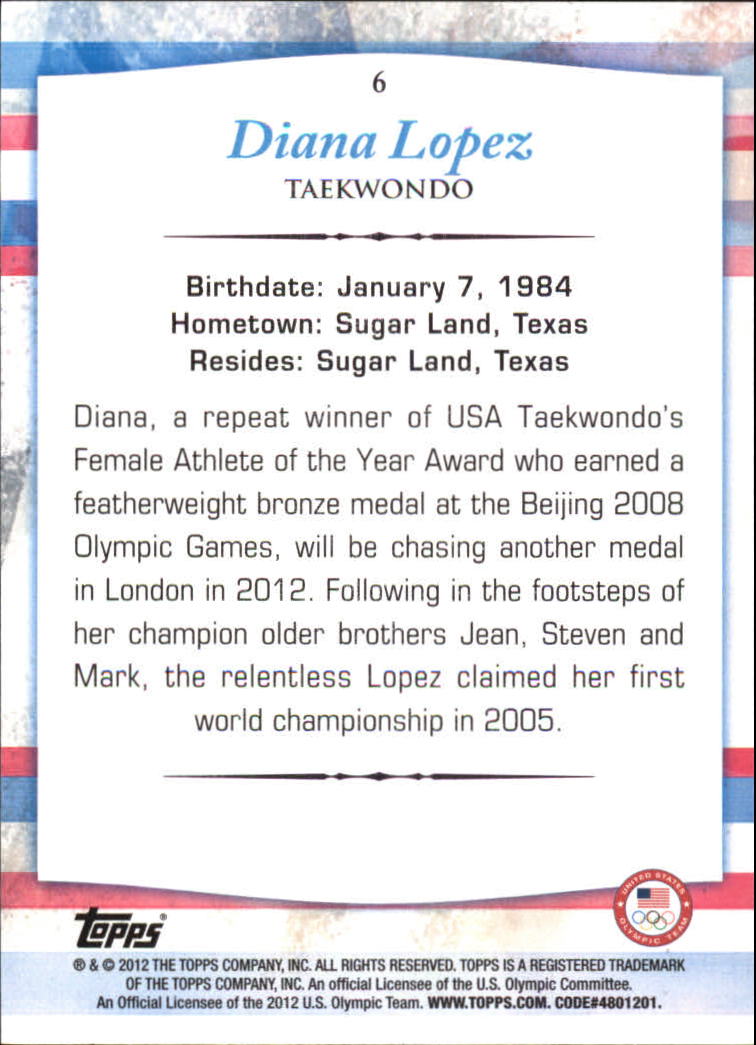 2012 Topps U.S. Olympic Team Silver #6 Diana Lopez back image