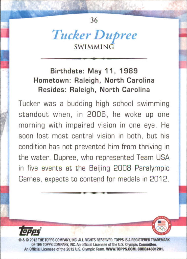 2012 Topps U.S. Olympic Team Gold #36 Tucker Dupree back image