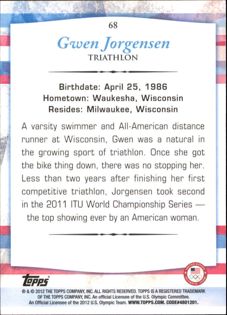 2012 Topps U.S. Olympic Team Gold #68 Gwen Jorgensen back image