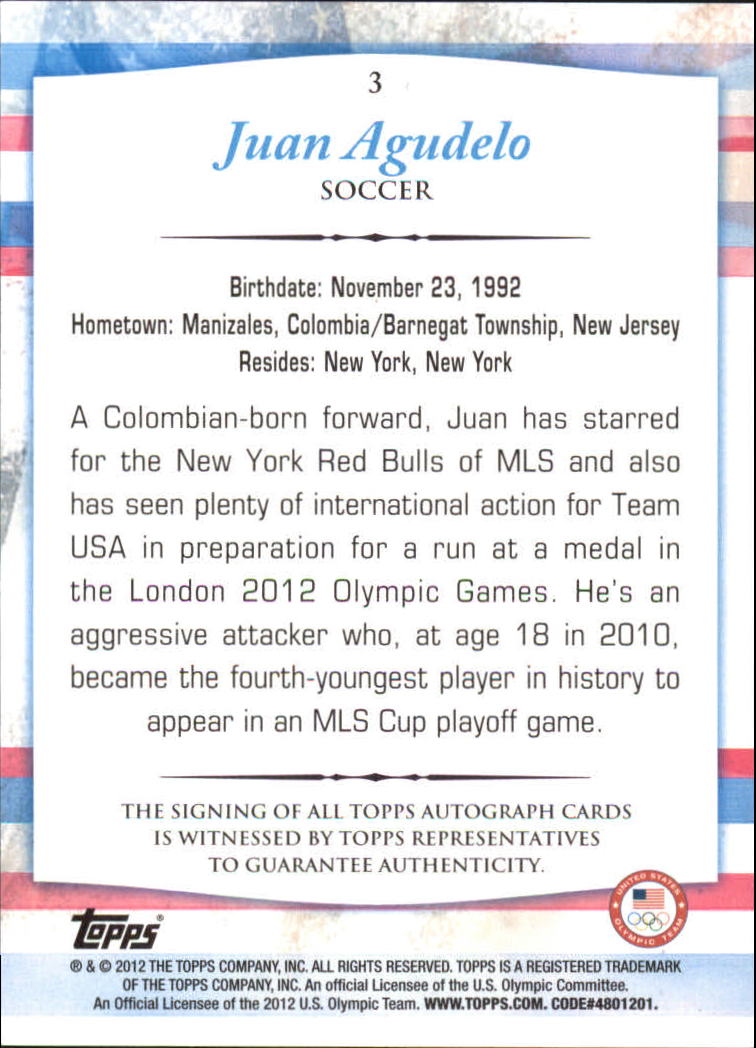 2012 Topps U.S. Olympic Team Autographs #3 Juan Agudelo back image