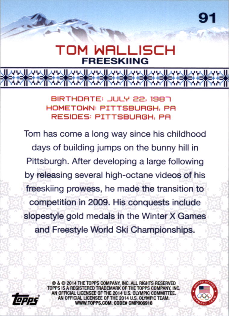 2014 Topps U.S. Olympic Team #91 Tom Wallisch back image