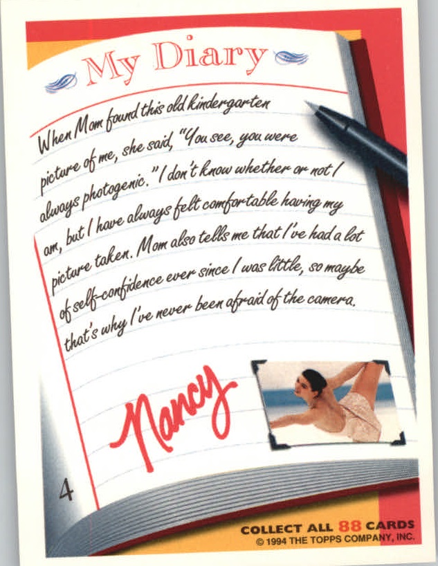 1994 Topps Nancy Kerrigan My Diary #4 Kindergarten Cutie back image