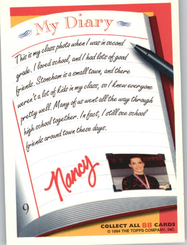 1994 Topps Nancy Kerrigan My Diary #9 2nd Grade Memories back image
