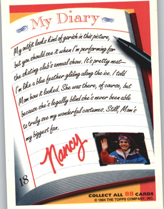 1994 Topps Nancy Kerrigan My Diary #18 Blue-Ribbon Pose back image