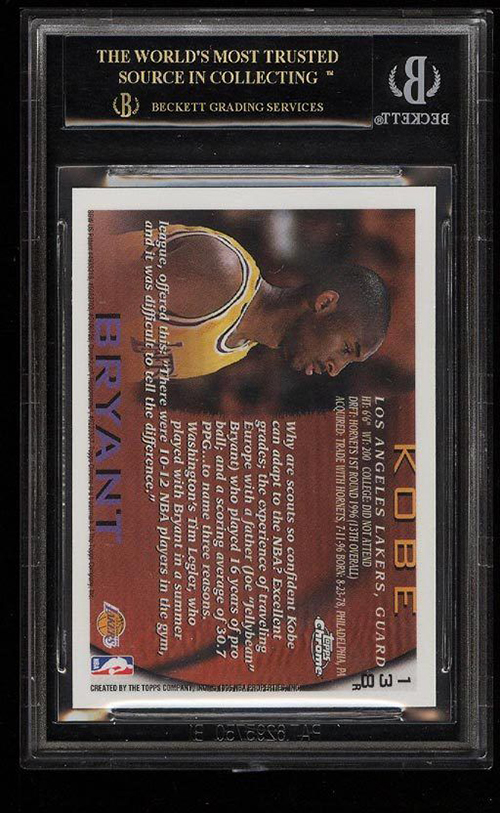 BGS 10 96-97 Topps Chrome Refractor Kobe Bryant Tops $40K BGS 10 96-97 Topps Chrome Refractor Kobe Bryant Tops $40K